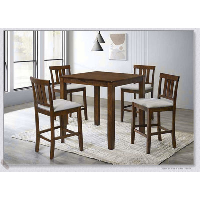 Ensemble de salle à manger 5 pièces à hauteur de comptoir cerise avec chaises rembourrées crème, parfait pour les salles à manger modernes et élégantes