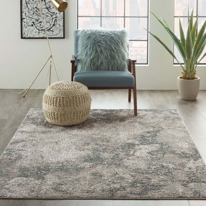 Uptown Abstract Area Rug in Gray/Ivory/Blue, Runner 2'2" x 7'6"