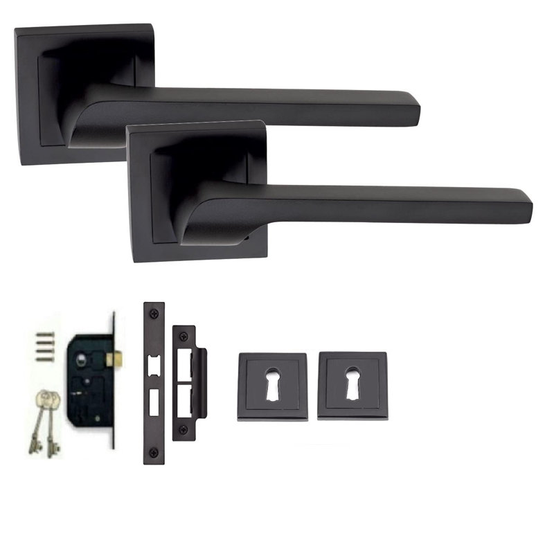  Sigma Design Door Handles Set on Square Rose in Matt Black Finish