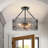 Handcrafted Striped Glass 3-Light Semi-Flush Mount Ceiling Light in Matte Black