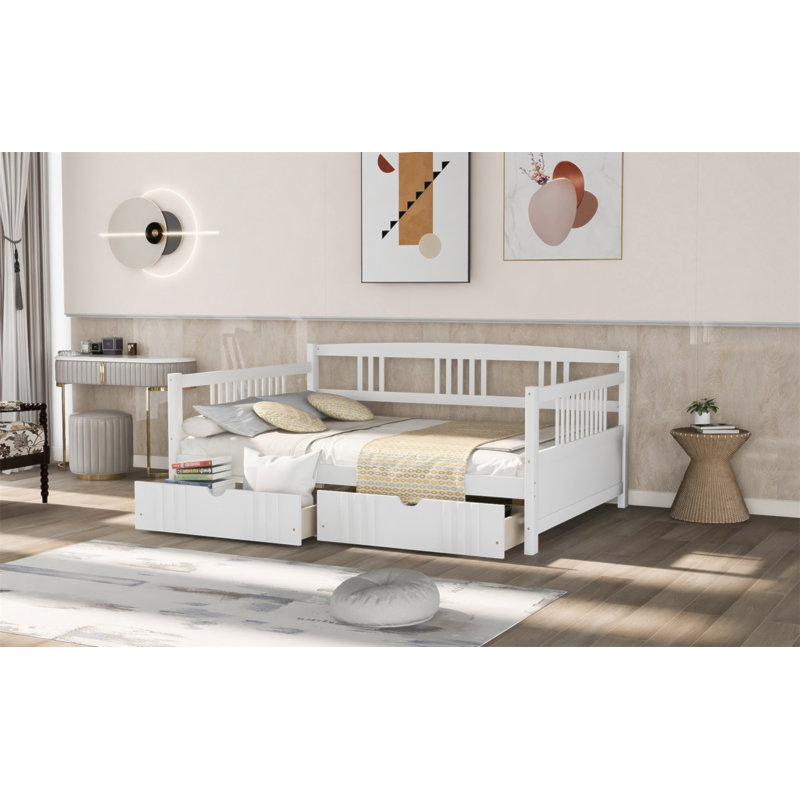 Lit double en bois avec deux tiroirs pour un confort et un rangement polyvalents, idéal pour les espaces modernes et compacts.