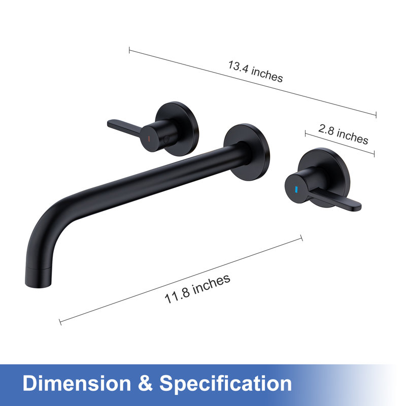2 Handle Wall Roman Tub Faucet, Matte Black