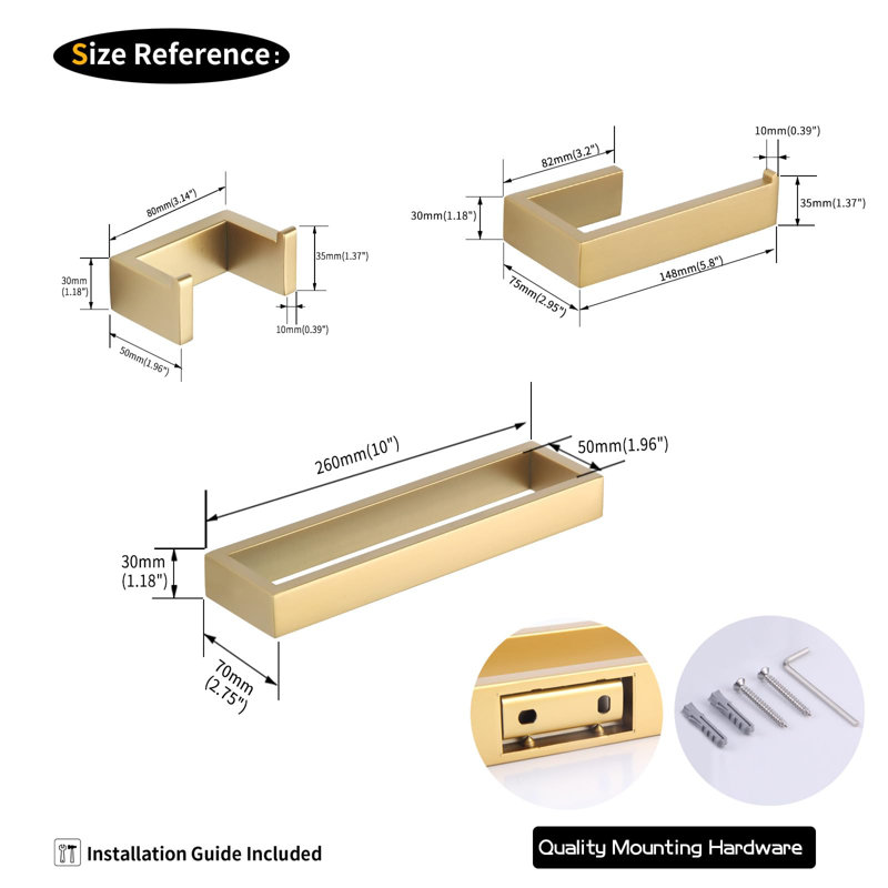 3 - Piece Bathroom Hardware Set, Gold