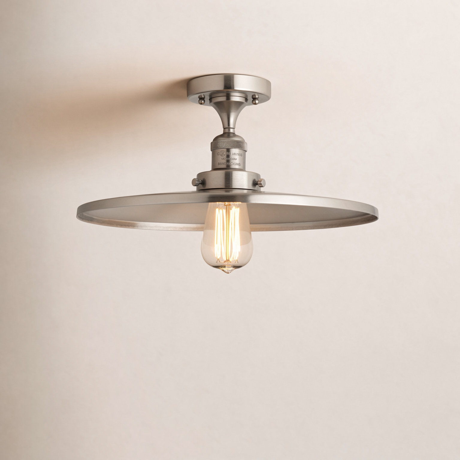 Rouvin Single Light Metal Semi Flush Mount, Brushed Satin Nickel, Brushed Satin Nickel, 6" H x 16" W x 16" D