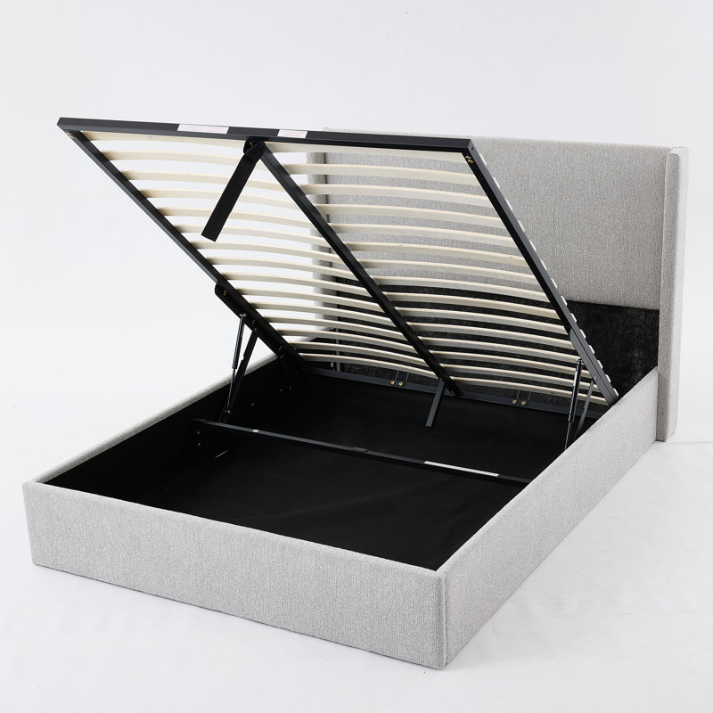 Lit plateforme tapissier avec rangement Wauson, Double, Light Grey