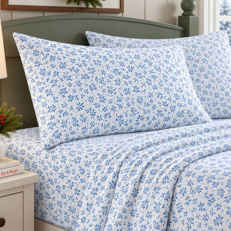 Soft Printed Microfiber Sheet Set, King Sheet Set with 2 Pillowcases, Vines Blue