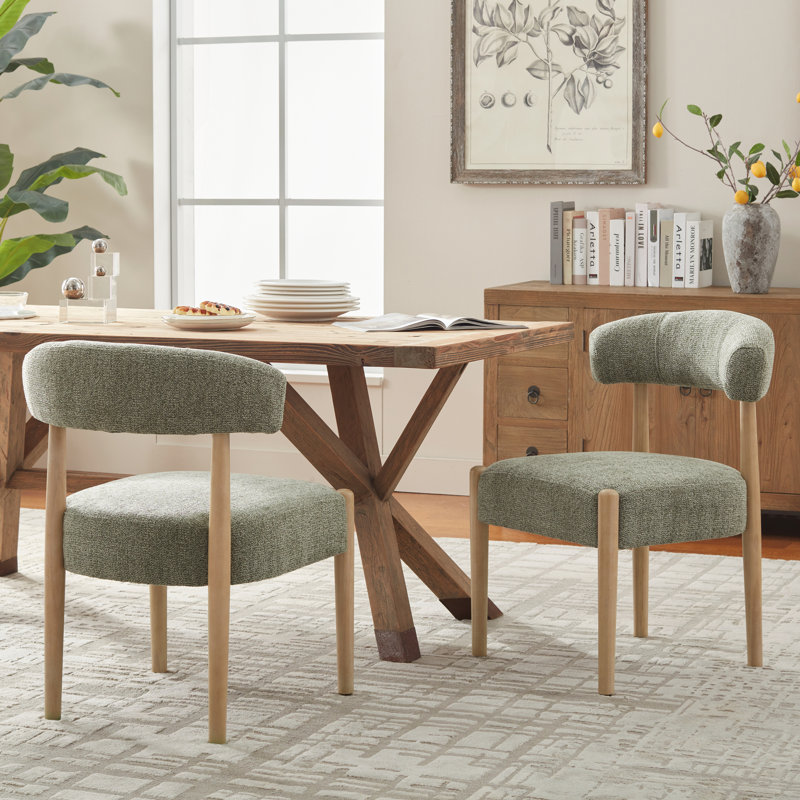19.1'' H Upholstered Side Dining Chair (Set Of 2), Green/Brown