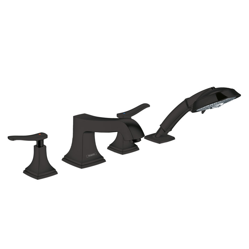 Hansgrohe Metropol Classic 4-Hole Roman Tub Set Trim with 1.8 GPM Handshower Trim Set Only, Lever Handle, Matte Black