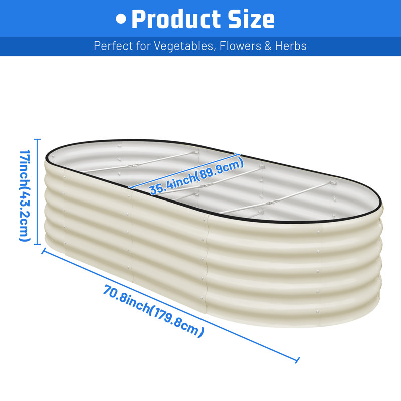  17" Tall 6x3 ft Modular Metal Raised Garden Bed, 17'' H X 36'' W X 72'' D, White
