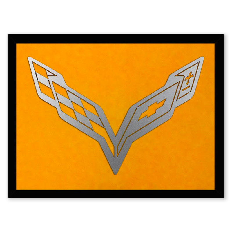 Corvette C7, reproduction d'art encadrée, Jaune