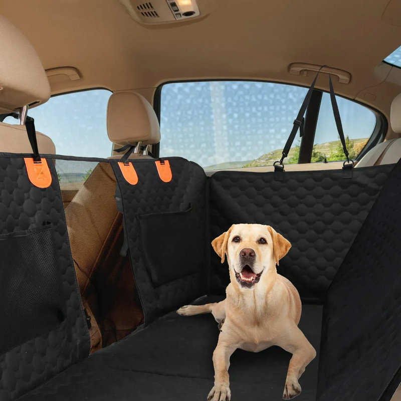 Dog Car Back Seat Cover With Zipper Mesh Window Storage Bags Waterproof 600d Oxford Cloth Car Seat Protector With Slide Flaps For Cars Trucks Suvs