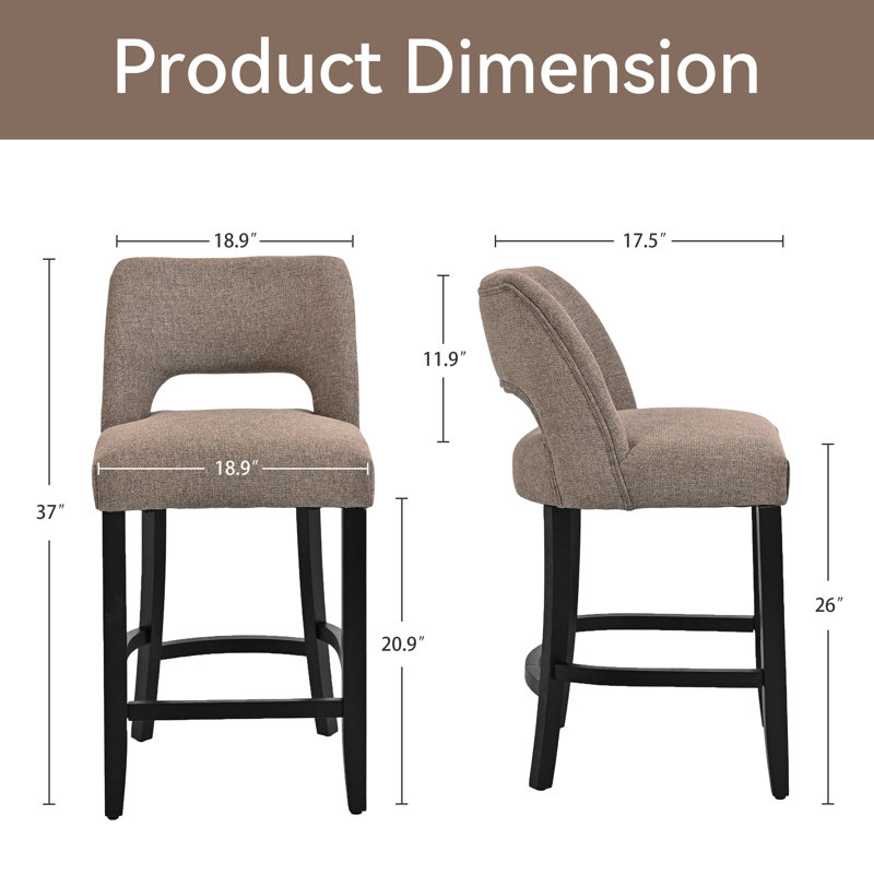 Upholstered Counter Height Bar Stool With Solid Wood Legs Set Of 6, Brown, 6