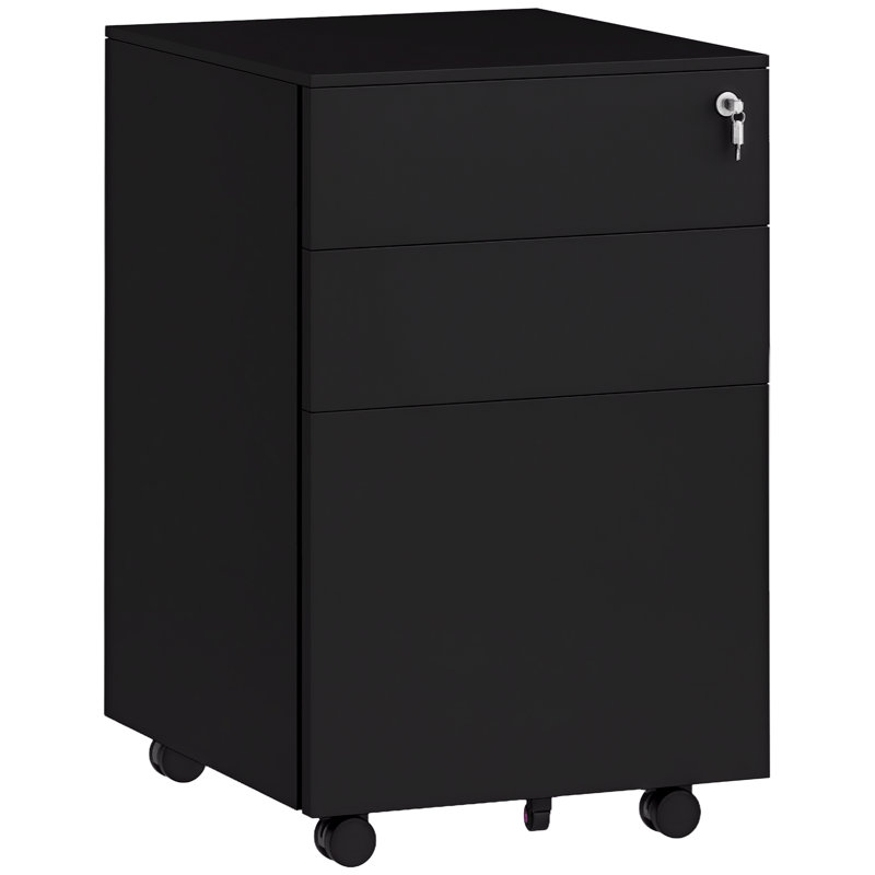 Vinsetto 3-Drawer Vertical Filing Cabinet with Lock 5 Wheels for A4, Black
