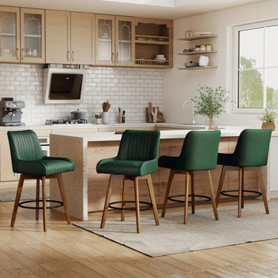 Extra-Wide 360° Swivel Bar Stool With Pocket Spring Seat & Solid Wood Base