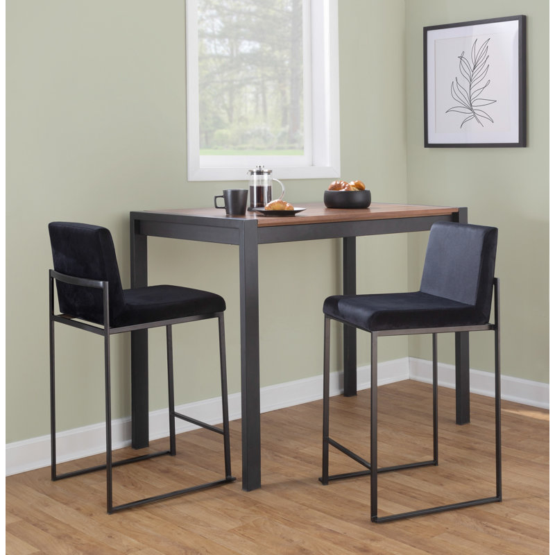 Brieon High Back Upholstered Bar & Counter Stool (Set of 3), Counter Stool (26" Seat Height), Black Velvet/Black