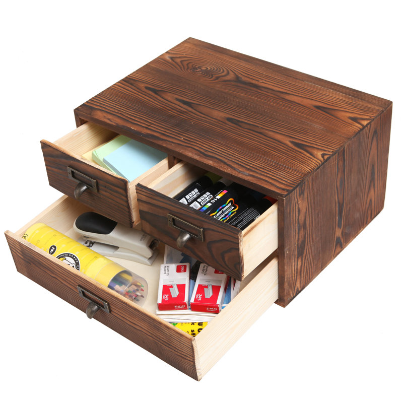 Thornport Wood 3 Drawers Desktop Organiser with Drawers