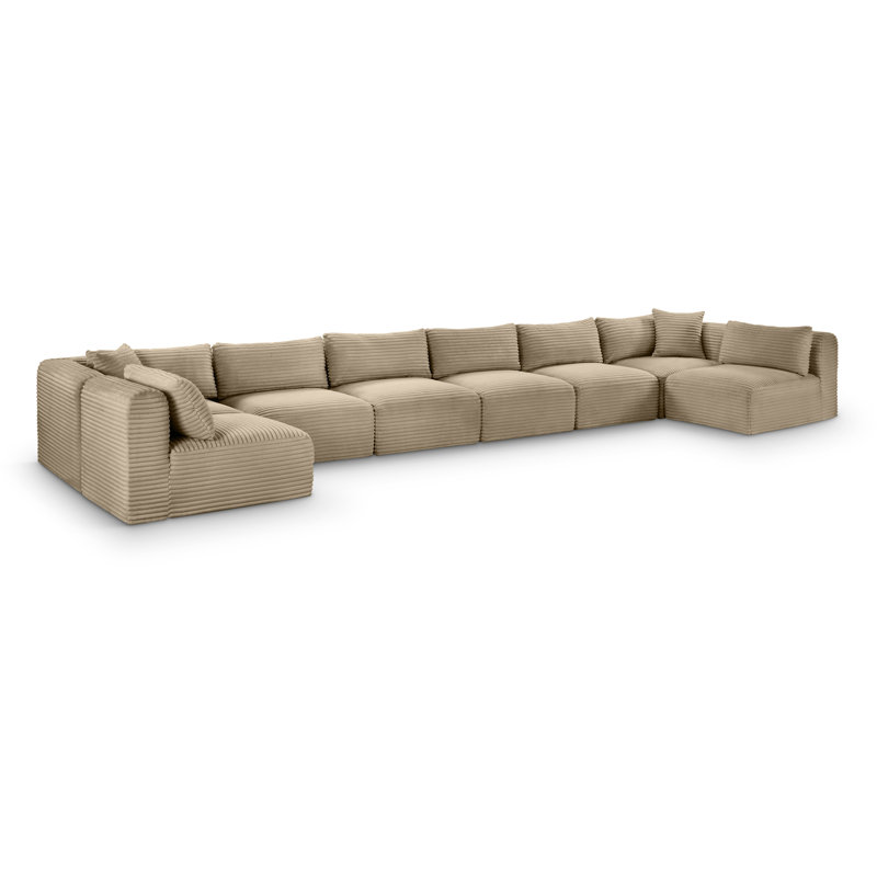 Canapé modulaire Carmean, Velours côtelé texturé taupe, 6 sans accoudoirs, 2 en coin