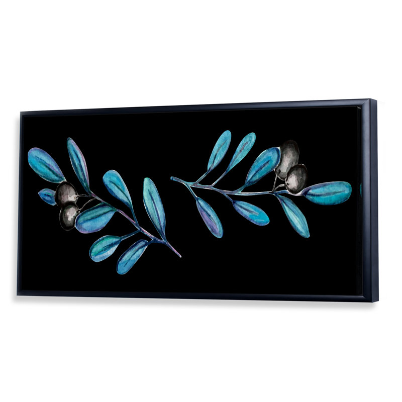 Olive Plant - peinture sur toile, Cadre noir, H 8 po x l 12 po x P 1 po