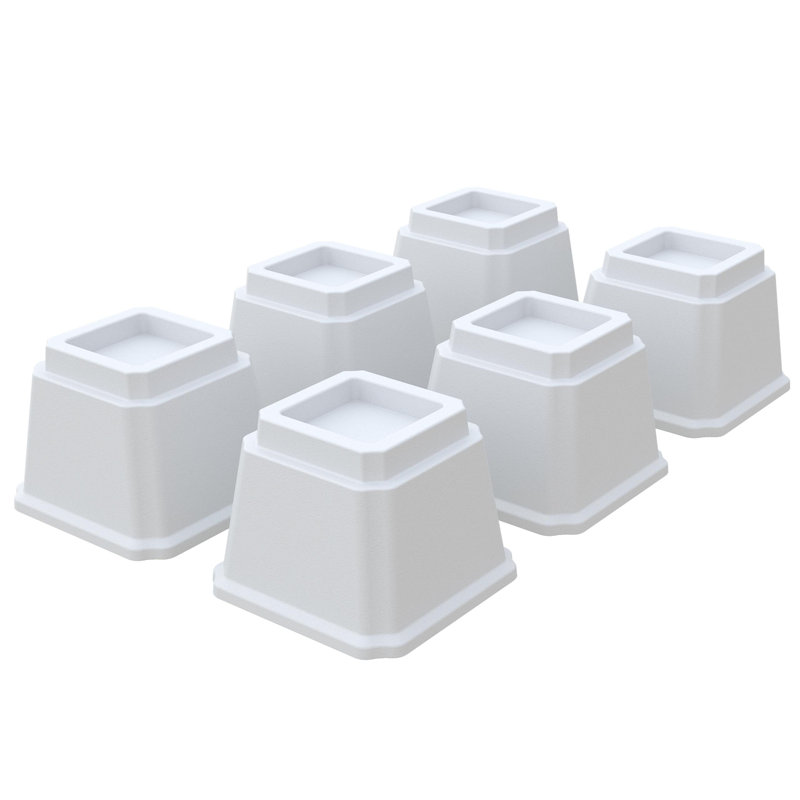 Ensemble de 6 élévateurs de lit robustes, H 4,9 po x l 6,3 po x L 6,3 po, Blanc
