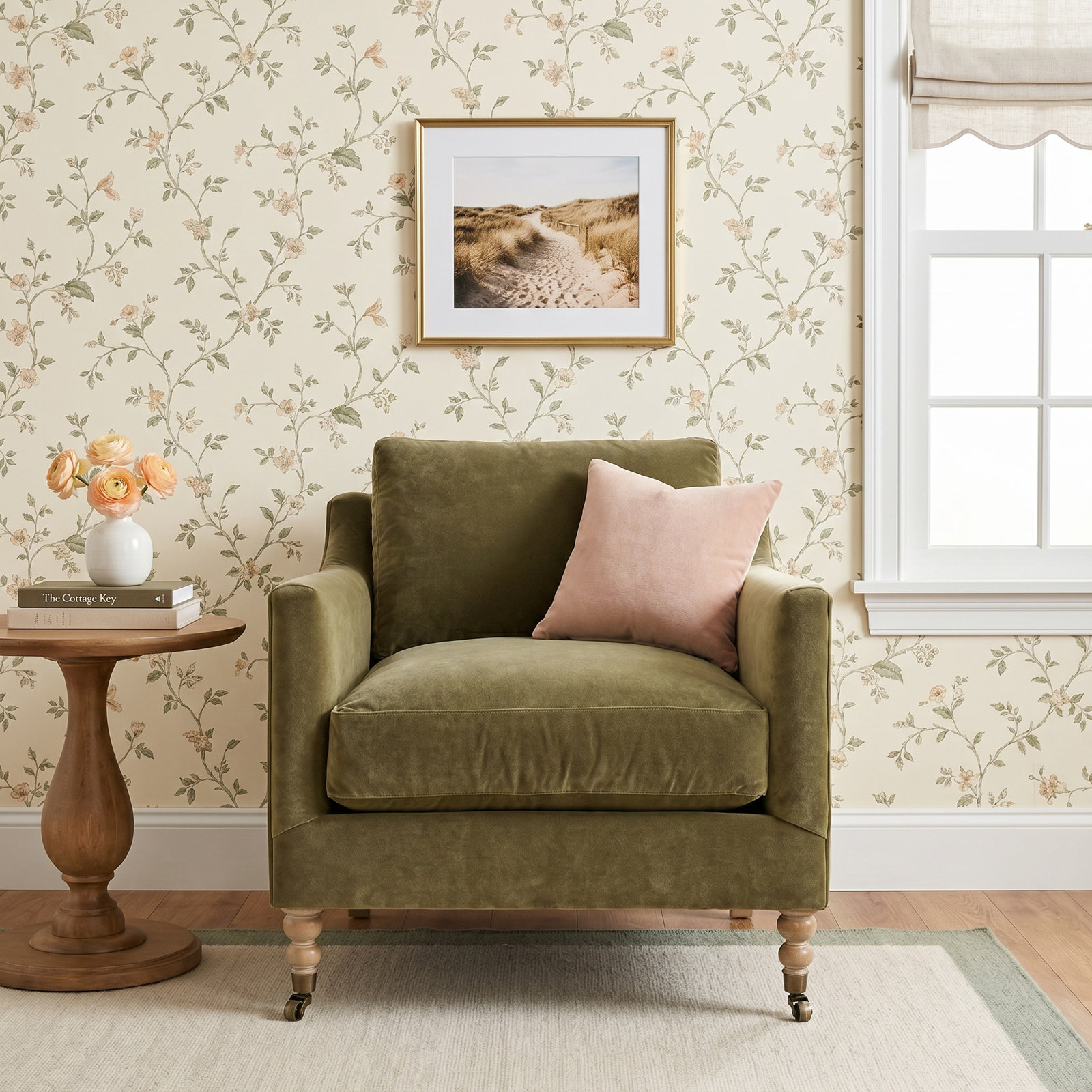 Madeline Armchair, Dark Brown Wood, Brass Velvet (15026-60)