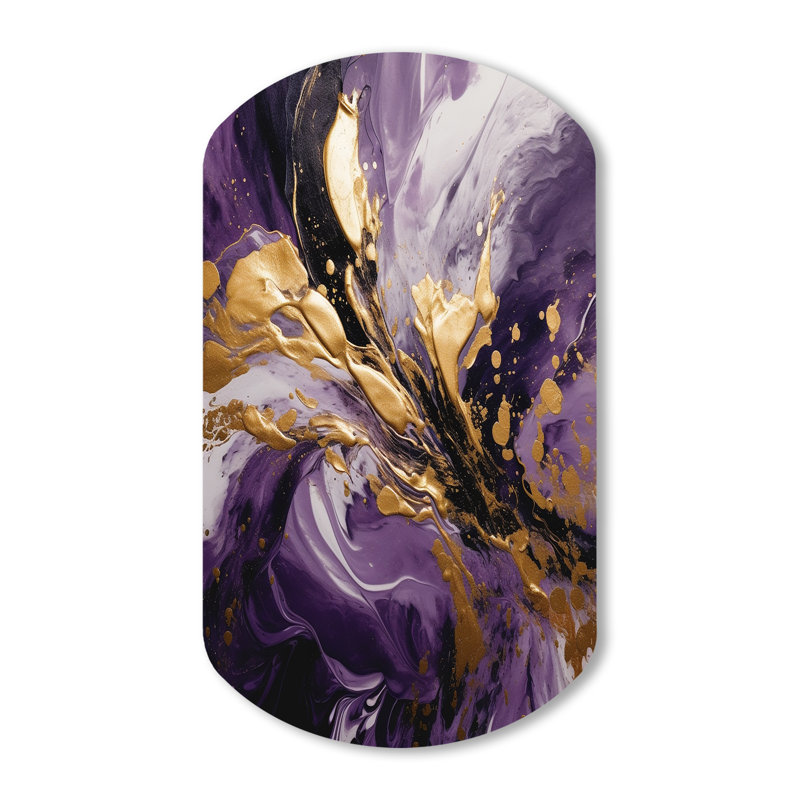 Mauve et or liquide Magic II - Art abstrait cylindrique asymétrique en métal, H 43 po x l 23 po x P 1 po