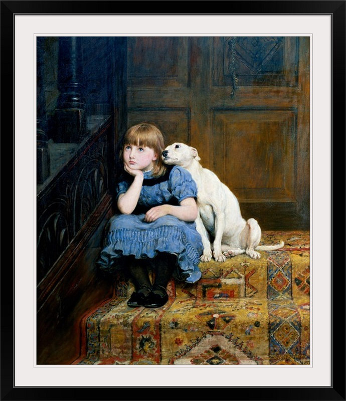 Briton Riviere " Sympathy, 1877 " by Briton Riviere, 44" H x 38" W x 1" D, Black Framed