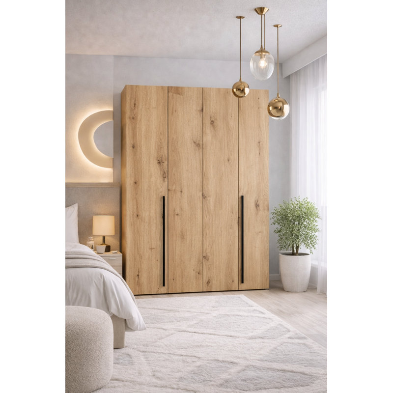 4 Door Laminate Wardrobe, 170, ARTISAN OAK