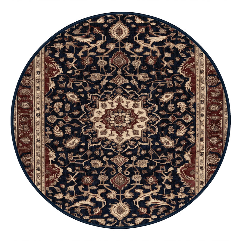 Tapis persan noir lavable à la machine, Rond 3 pi