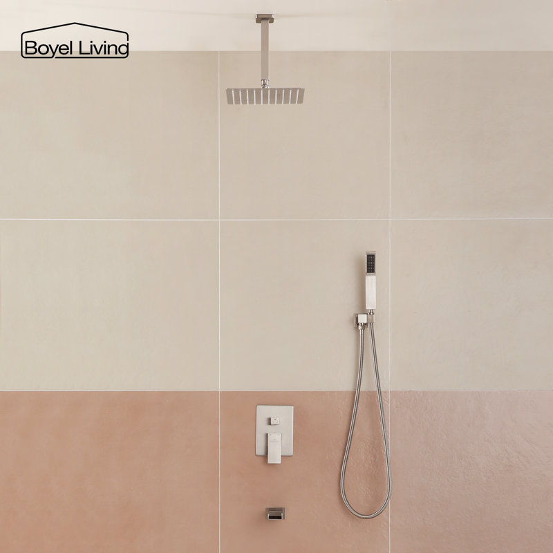 Brushed Nickel 10-Inch Ceiling Mount Rain Shower System with Handheld