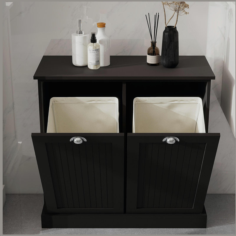 Armoire de trieur de linge à deux compartiments inclinable - noir