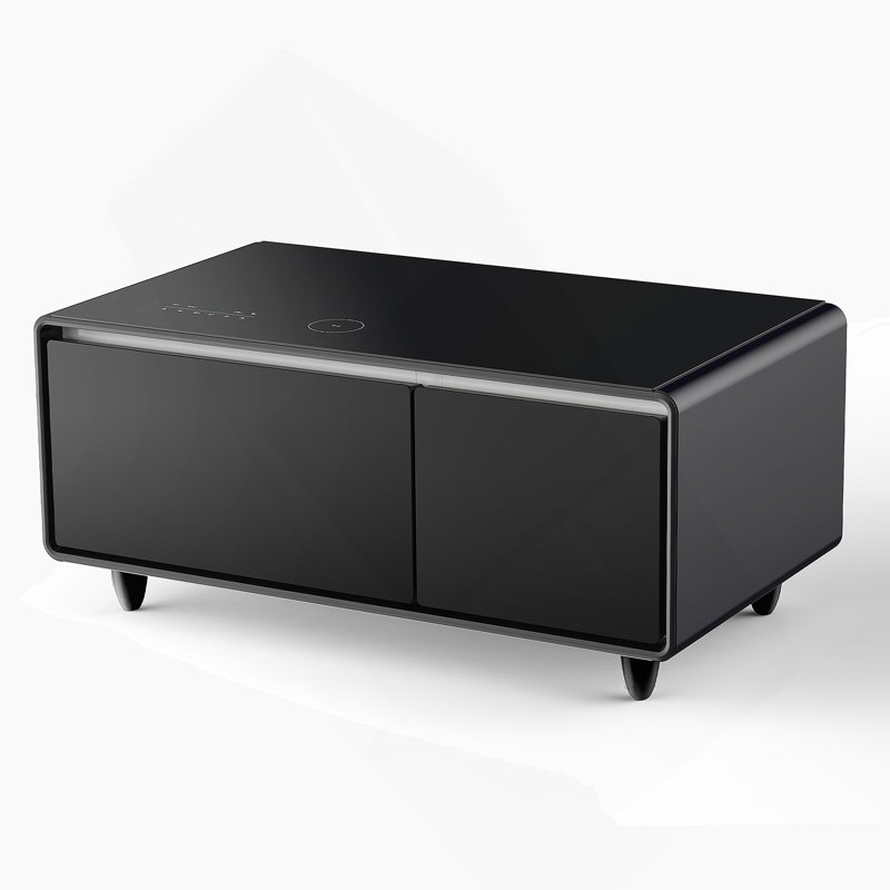 Smart Coffee Table With Built-In Fridge And Freezer Drawers, Bluetooth Speaker, Wireless Charging, Touch Control Panel, USB Interface, Outlet Protection, Atmosphere Light