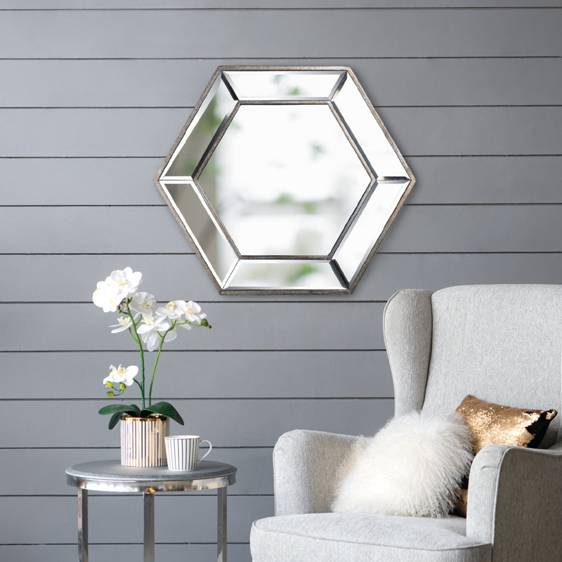 Miroir mural Hexagon, 20" X 18", Shiny Gold Silver