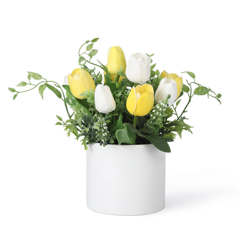 Tulipes fleurs artificielles - 6,9 po Faux tulipes pour la décoration intérieure, Jaune