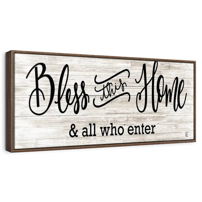 Plaque murale «Bless This Home», 28 po x 10 po, Cadre flottant noyer