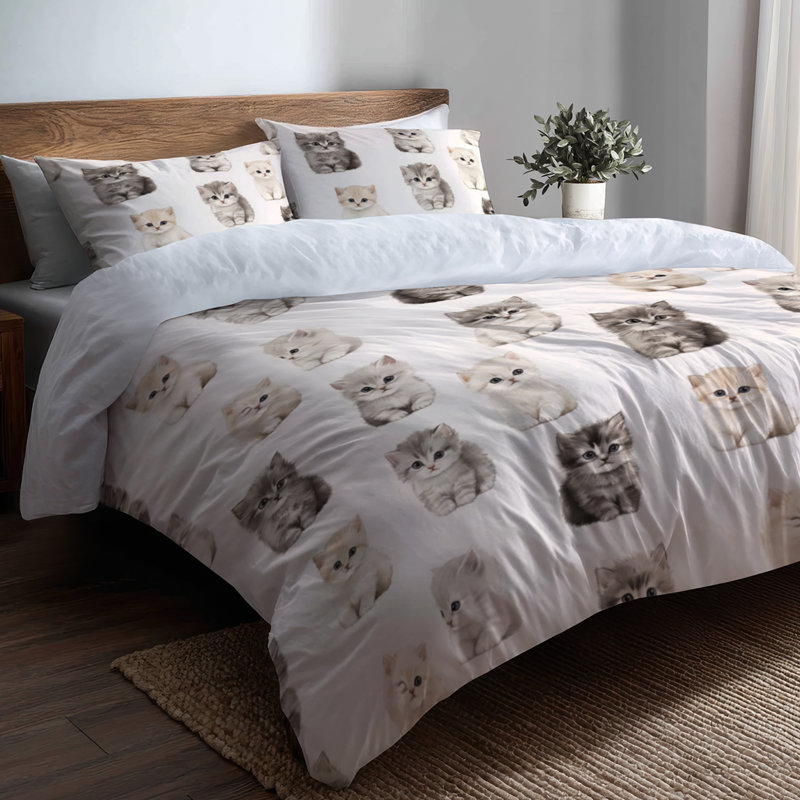 Ensemble de literie 3 pièces Kids Kittens - Ensemble de housse de couette Cozy Kids Kitten, Très grand lit