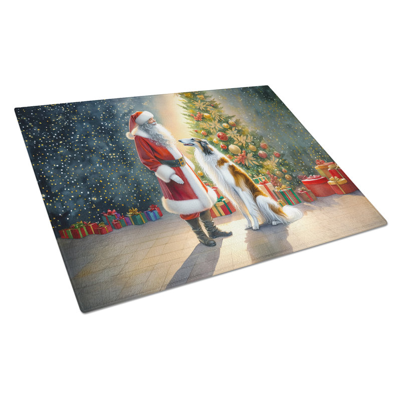 Planche à découper en verre Barzoï et père Noël