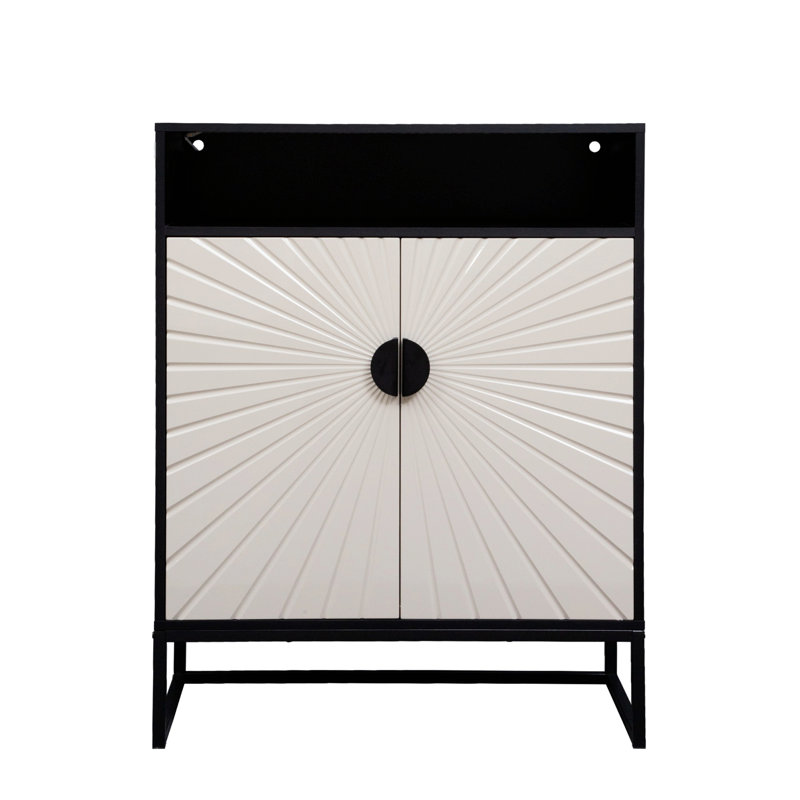 Range-chaussures, armoire à chaussures en bois avec portes, range-chaussures avec tablettes ouvertes pour le vestibule, salon, range-chaussures pour la maison