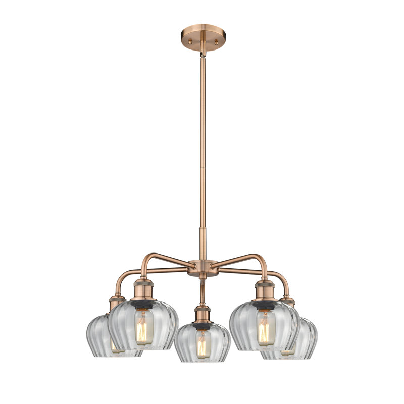 Lustre bol 5 lumières Calnie, Transparent, Cuivre antique