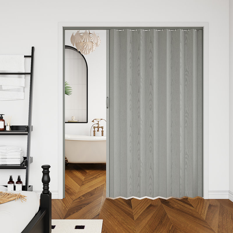 Porte accordéon 80 po à panneaux en PVC / vinyle, 48 po x 80 po, Gris