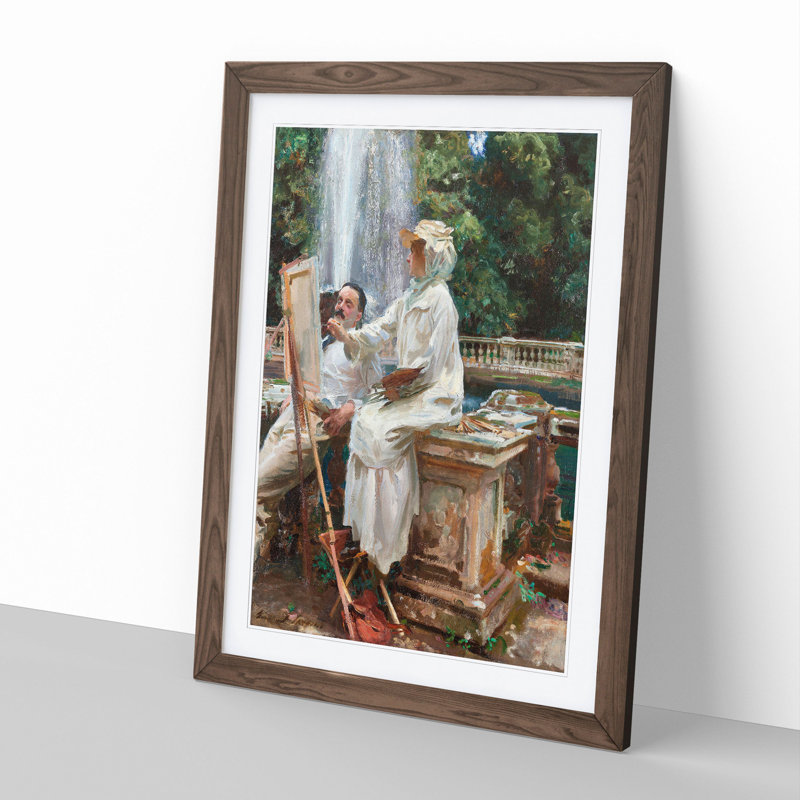 The Fountain, Villa Torlonia by John Singer Sargent - Picture Frame Painting, 48cm H x 36cm W x 2cm D, Walnut