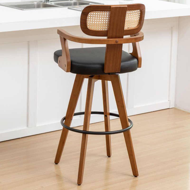 Swivel Upholstered Counter Stool, Black, Bar Stool (77cm Seat Height)