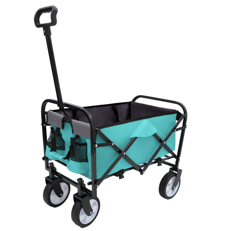 Collapsible Foldable Wagon Cart with strapping system, Beach Wagon Utility Cart Utility Wagon Grocery Cart for Camping Shopping Sports Gardeing Fishing Supports 225lbs All-Terrain Wheels