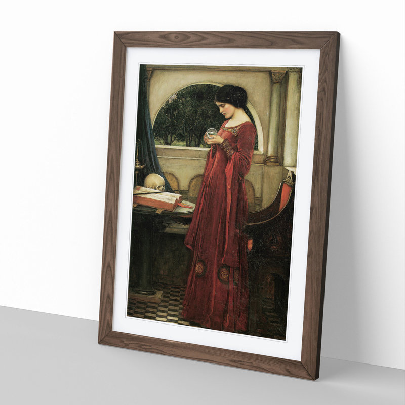 The Crystal Ball by John William Waterhouse - Picture Frame Painting on MDF, Walnut Framed, 65cm H x 48cm W x 2cm D