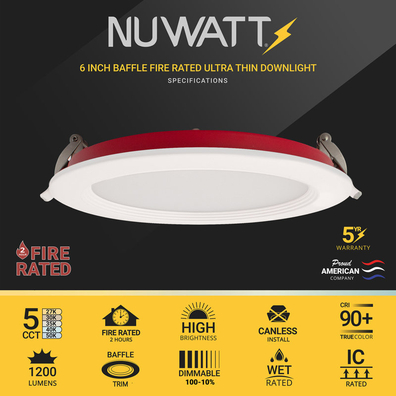 6-Inch Fire Rated Ultra-Thin Dimmable LED Recessed Light, 6-Pack