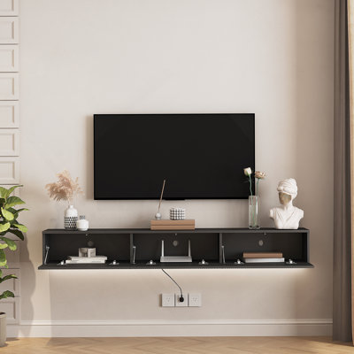 Meuble télé flottant fixé au mur avec 16 DEL de couleur, meuble télé moderne de 69 po, meuble télé flottant pour téléviseur 55 60 et 65 pouces, noir