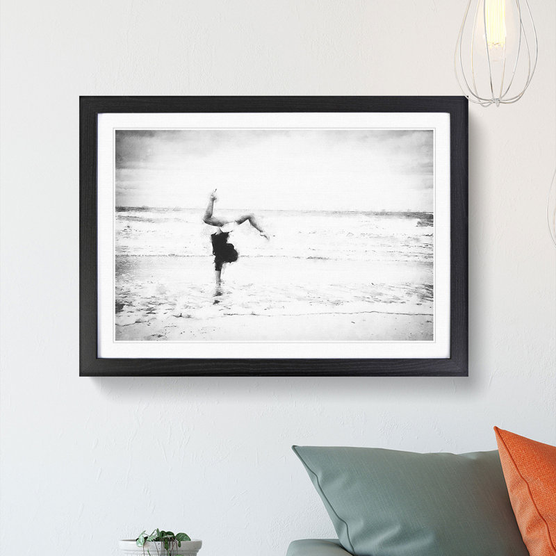 Gymnastics on the Beach - Picture Frame Painting Print, 62cm H x 87cm W x 2cm D, Black Framed