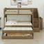 Lit superposé moderne avec lit gigogne, trois tiroirs, escalier de rangement et garde-robe-949074556