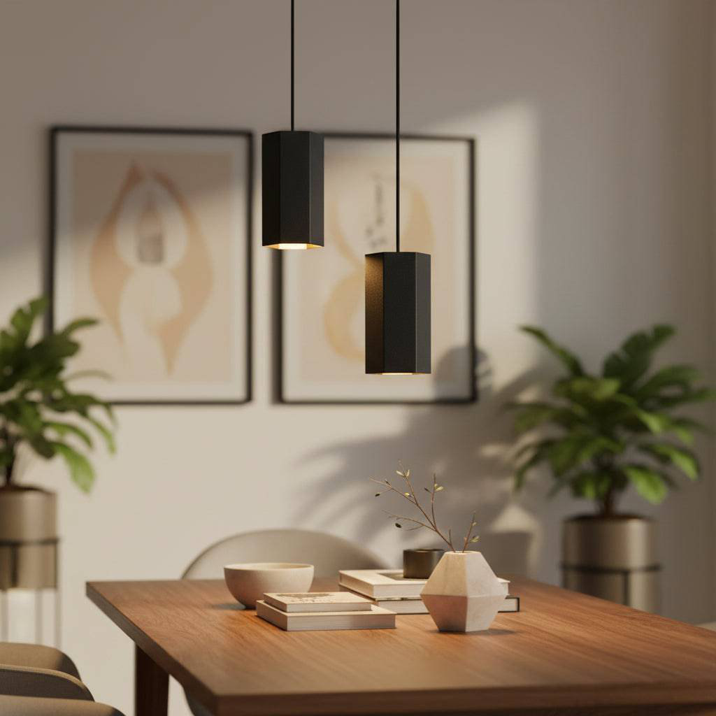 UltraBeam 5 Watt Dimmable Black Hexagonal LED Pendant Light - Black Finish - 5 Watt GU10 LED Lamp - 400 Lumen Output - 3000k Warm White