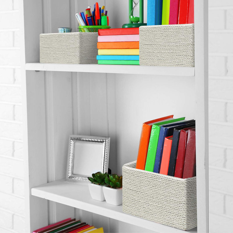 Beige Rectangular Woven Paper Rope Storage Baskets Set