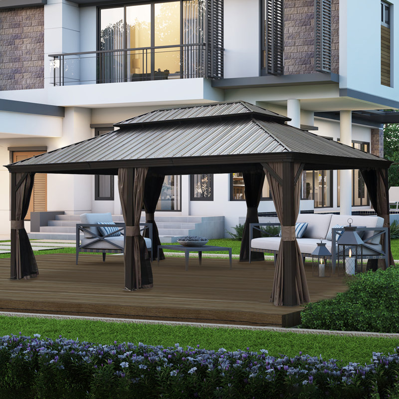 Calaro Aluminum Galvanized Steel Patio Gazebo with Double Roof, 18 ft x 12 ft